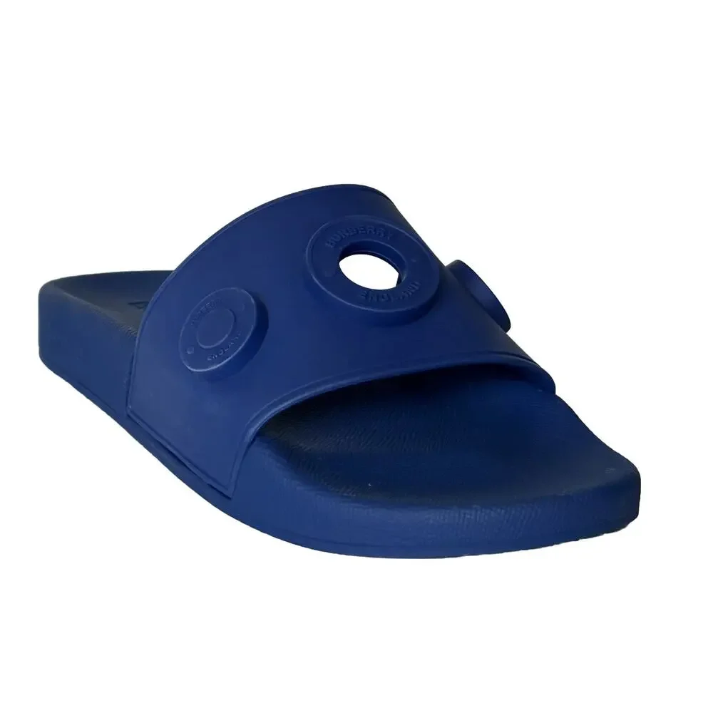NIB $420 Burberry Eyelet Men’s Furley Royal Blue Slide Sandals 12 US 8049674 IT